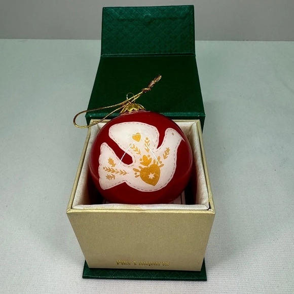 Pier 1 Li Bien Christmas Ornament PEACE Red Ball White Dove 2017 - Picture 6 of 6